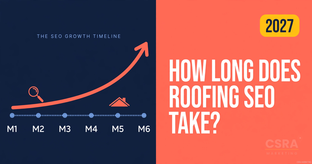Timeline showing how roofing SEO builds from month 1 to month 6 before generating steady leads